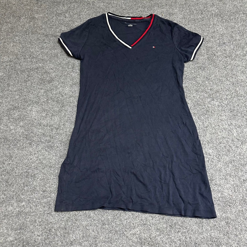 Tommy Hilfiger Dress Womens Size M Navy Blue Cotton V-Neck Short Sleeve Casual